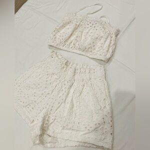 White Eyelet Crop Top and Shorts Set